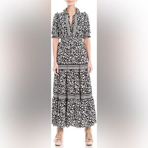 Max Studio Black and White Floral A-Line Skirt